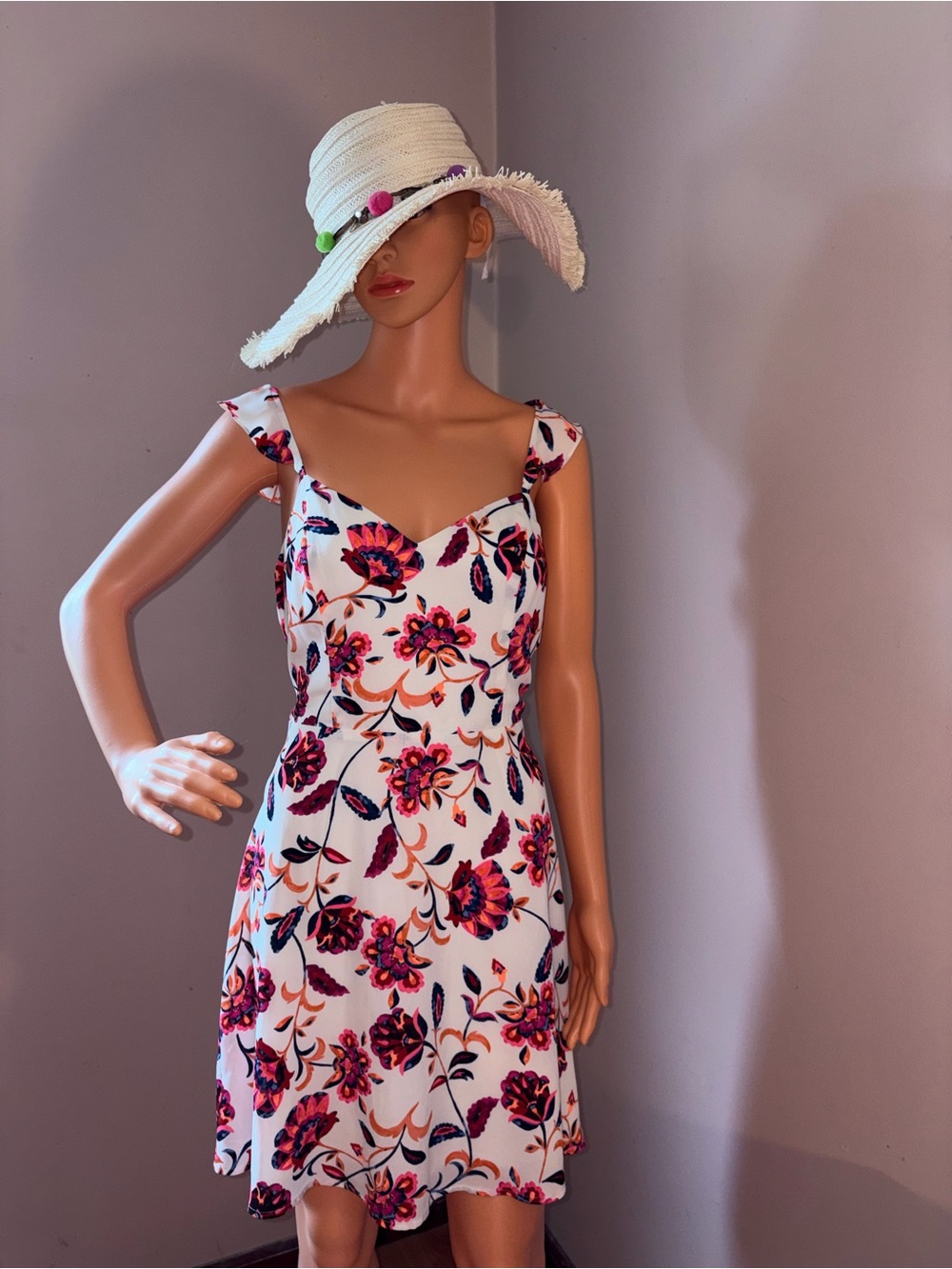Express White Mini Dress with Pink & Orange Floral
